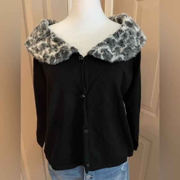 Pink Poodle Sweaters - Pink Poodle Cardigan With Detachable Faux Fur Collar.